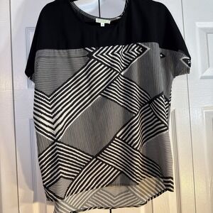 Jade Melody Tam Women's Size Medium Black And‎ Tan Striped Short Sleeve Blouse